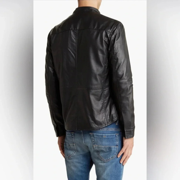 John Varvatos Men's Long Sleeve Steven Leather Shirt Jacket Snap Zip Front Black - Picture 2 of 11